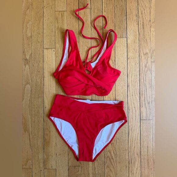 Limeeke Women's High Waisted Bikini Set Twist Front Lace Up Tie Back NWOT - Picture 4 of 6